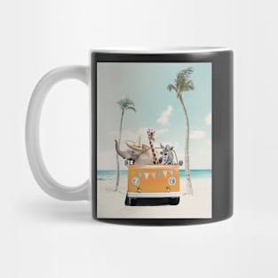 Summer animal adventures Yellow retro car Mug